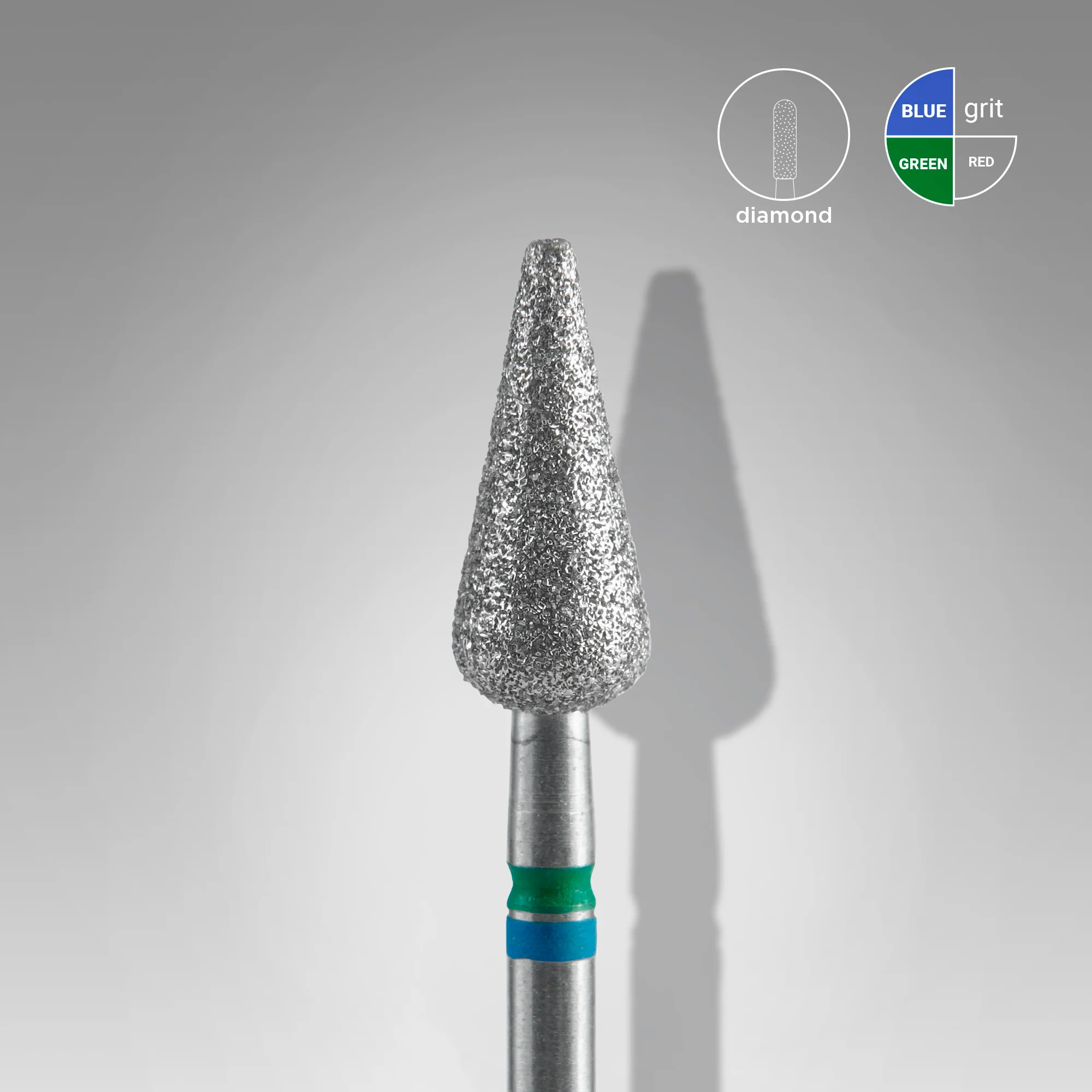 Queen's Cosmetics Marseille - Staleks pro - Embout diamant pour les ongles "Poire pointue" Bleu-Vert 5/12 MM STALEKS PRO